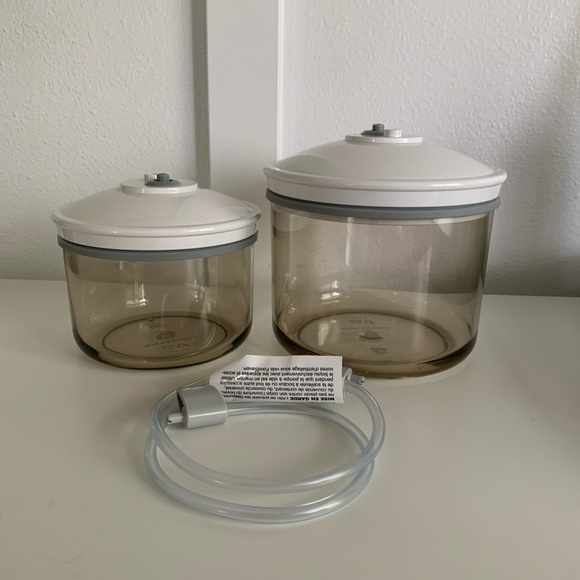 FoodSaver Snail Vacuum Canisters 50 oz 25 oz Set 2 KY-134 KY-123 Short Gray - Picture 1 of 6